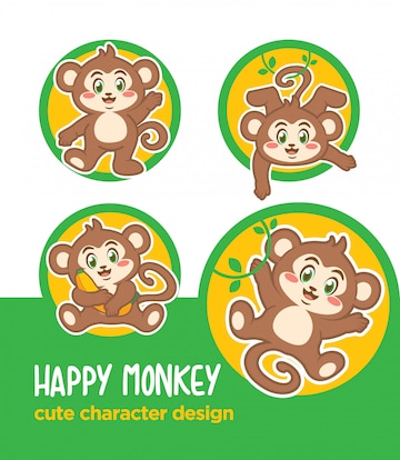 Premium Vector | Monkey animal mascot cartoon sticker