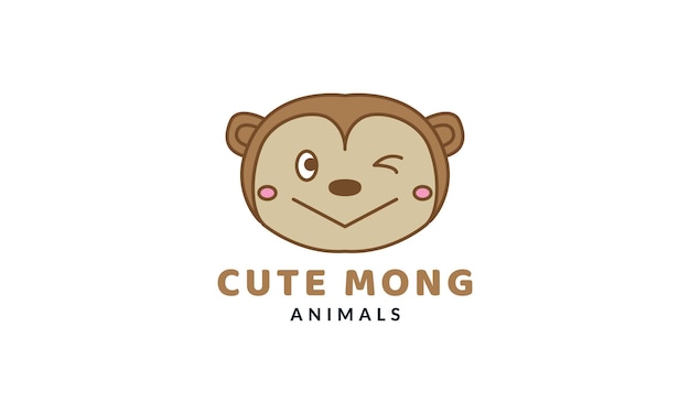 Monkey or ape head smile  cute cartoon logo vector  illustration