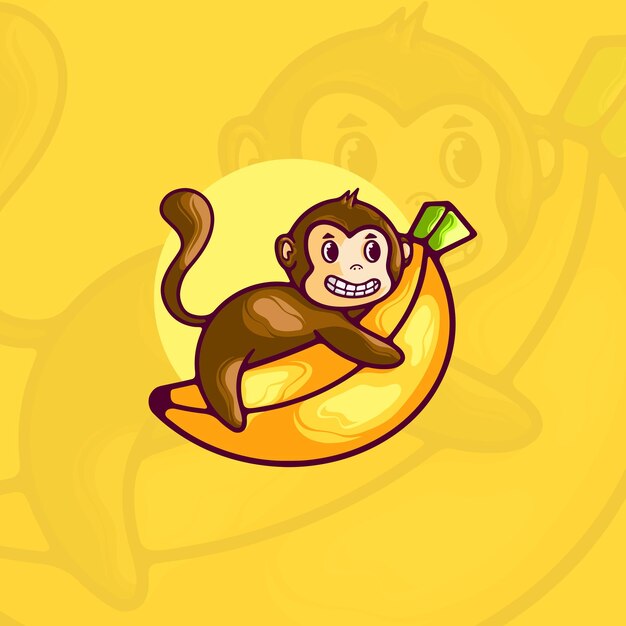 Vector monkey and banana cartoon character