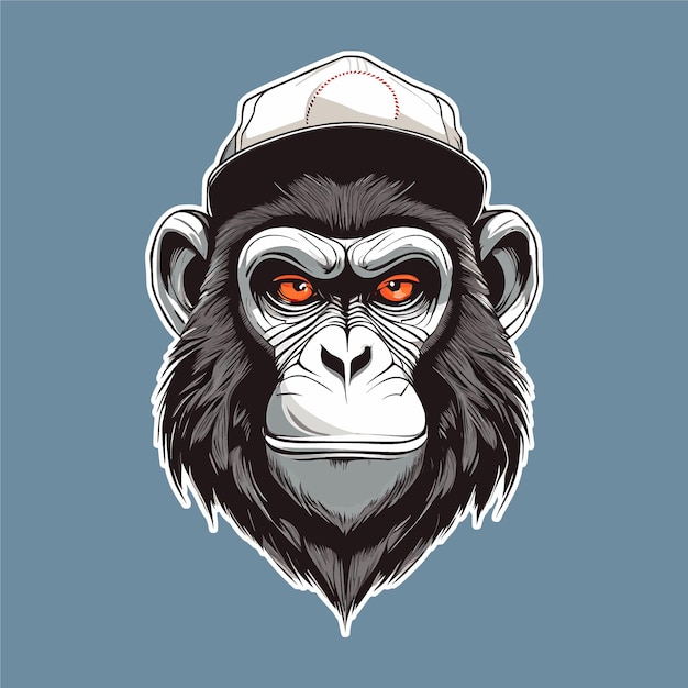 monkey in baseball cap logo sticker vector image