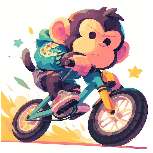 A monkey in a bicycle cartoon style