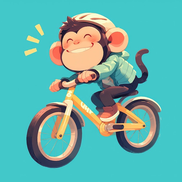 Una scimmia in bicicletta in stile cartone animato