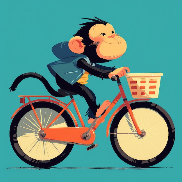 Обезьяна в стиле мультфильма на велосипеде
