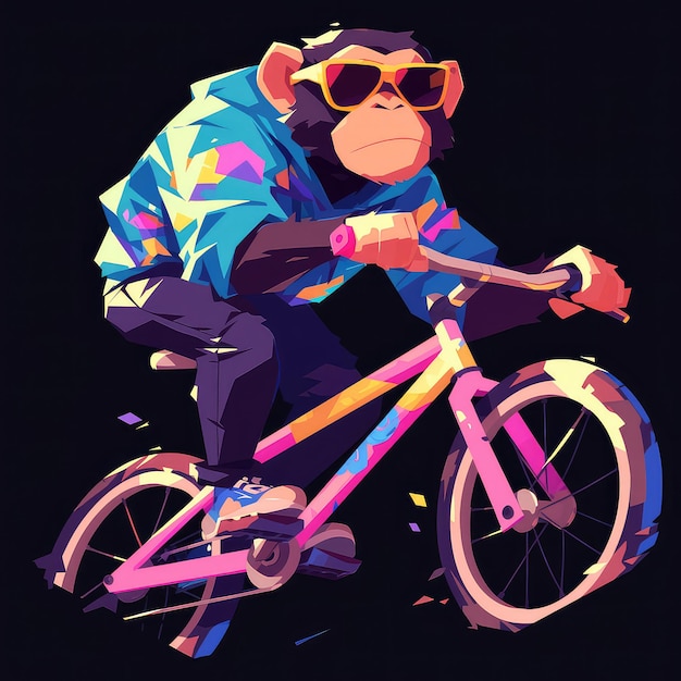 A monkey in a bicycle cartoon style