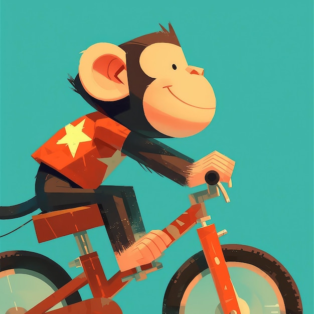 A monkey in a bicycle cartoon style