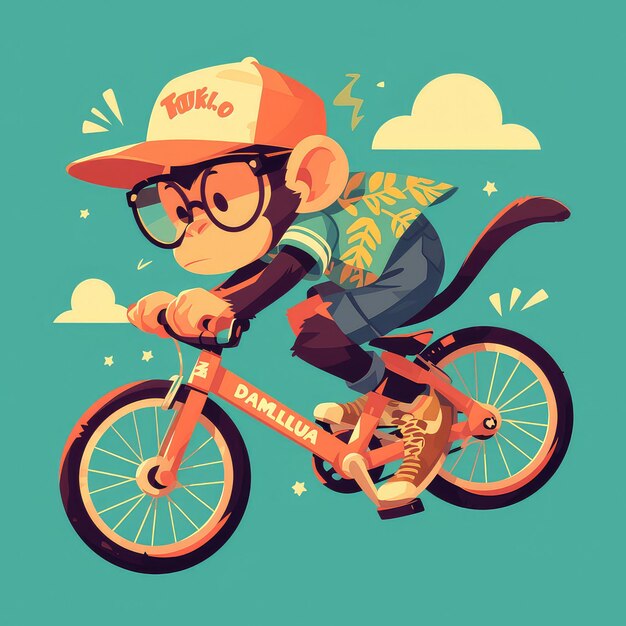 Vector a monkey in a bicycle cartoon style