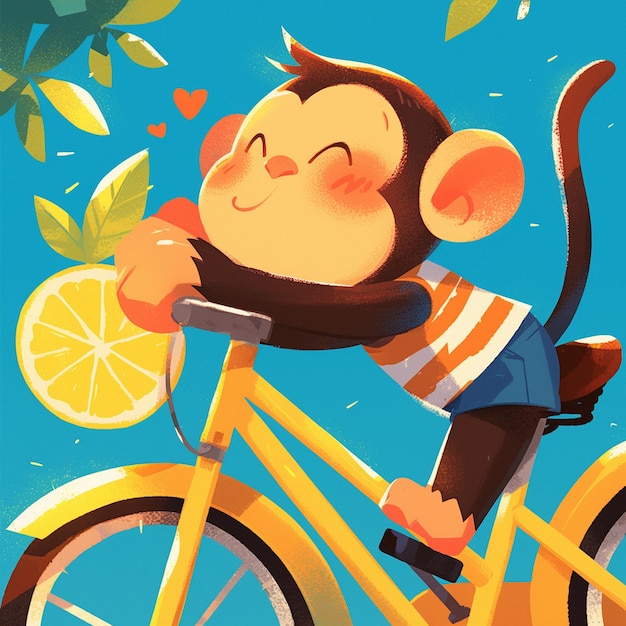 A monkey in a bicycle cartoon style