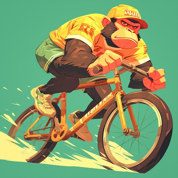 Vector a monkey in a bicycle cartoon style