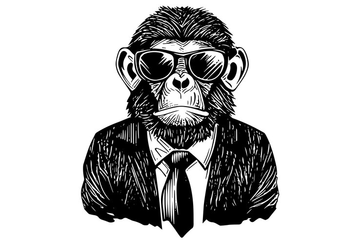 Vector monkey businessman dressed vector engraving style sketch illustration