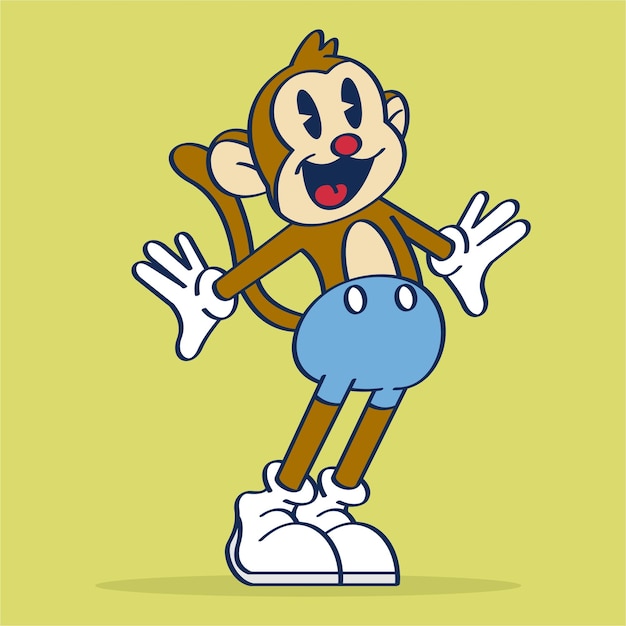 Monkey Cartoon Character Happy Expression Illustration Vintage Style Hand Drawing