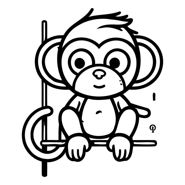 Vector monkey cartoon character vector illustration cute monkey sitting on a swing