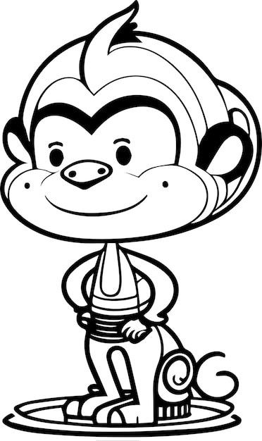 monkey Cartoon line art kids coloring book
