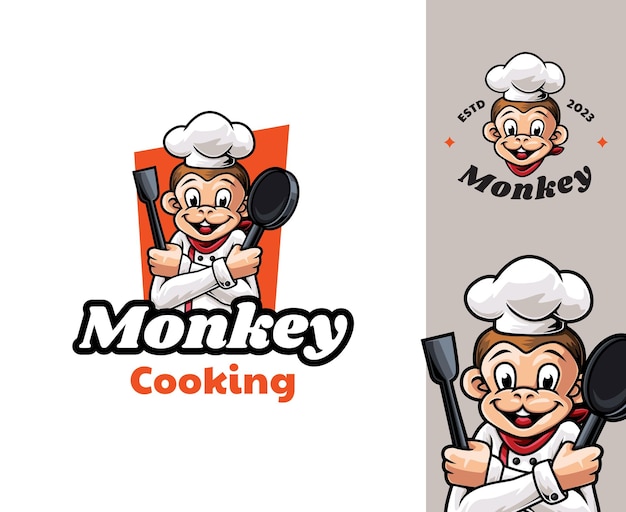 Vector monkey chef mascot logo design