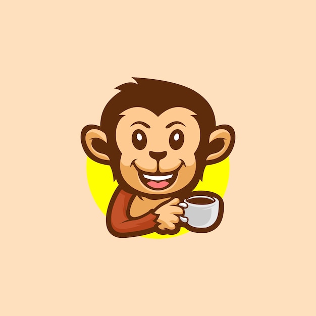 Monkey coffee cartoon mascot logo vector