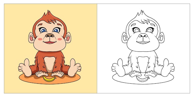 Monkey coloring book for kids 2d cartoon style