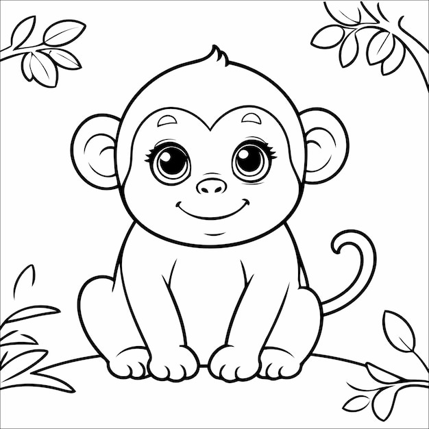 Vector monkey coloring page drawing for kids