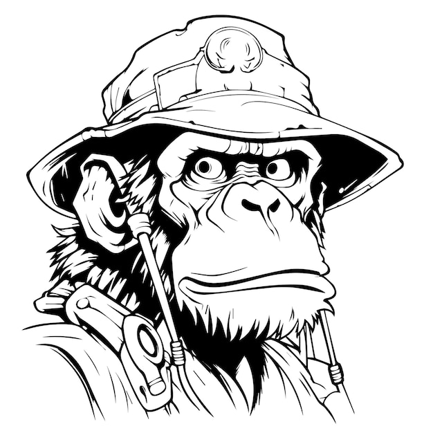 Vector monkey coloring page