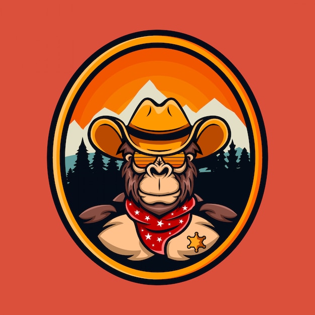 Vettore scimmia cowboy sheriff cartoon logo