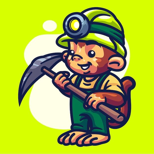 Monkey crypto miner character illustrazione