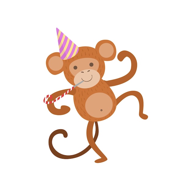 Monkey Cute Animal Character Attending Birthday Party