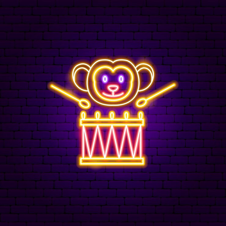 Vector monkey drum neon sign
