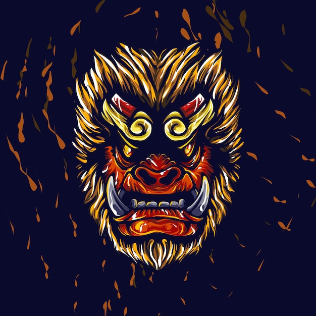 Monkey face artwork illustration with fire background