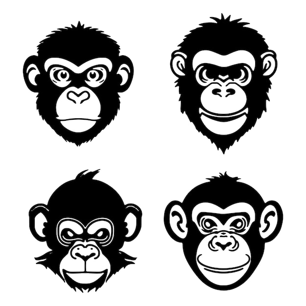 Monkey face with angry and funny expression Monkey head logo vector set monkey face logo isolated