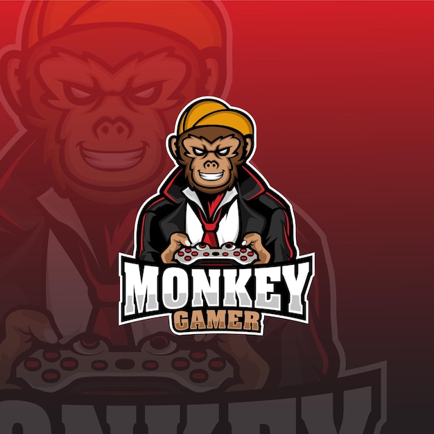 Шаблон дизайна логотипа monkey gamer esport