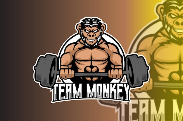 Monkey gespierde fitness mascotte logo ontwerp