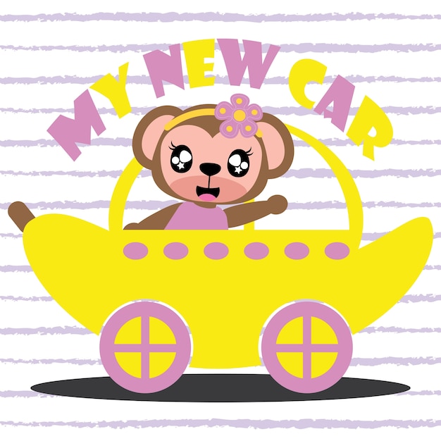 La ragazza della scimmia guida banana vettore vettore sfondo del fumetto