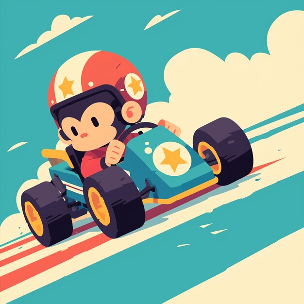 Vector a monkey in a gocart cartoon style