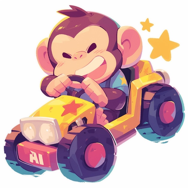 Vector a monkey in a gocart cartoon style