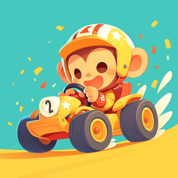 A monkey in a gocart cartoon style