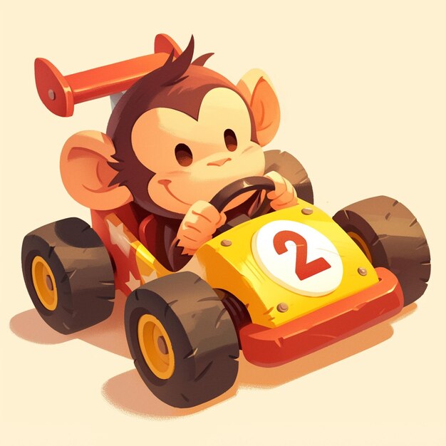 Vector a monkey in a gocart cartoon style