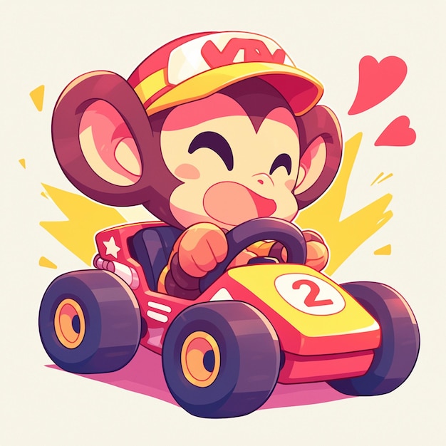 Vector a monkey in a gocart cartoon style