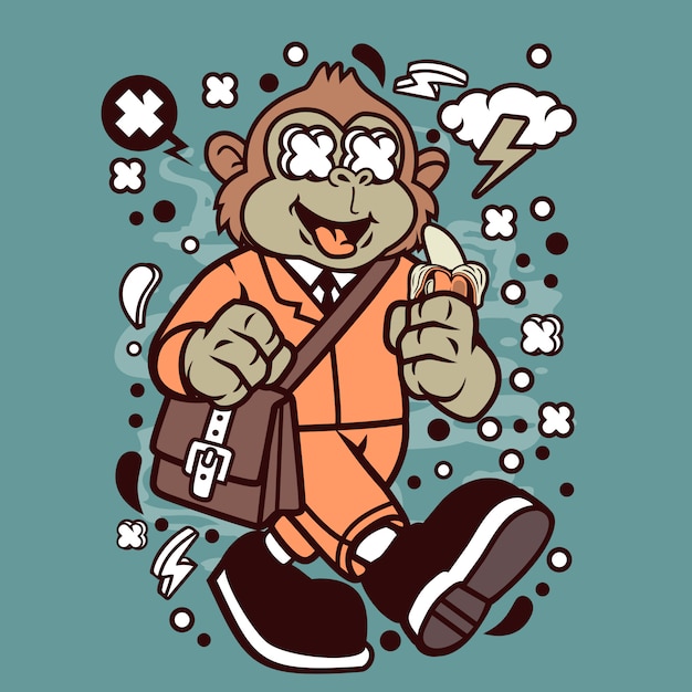 monkey going to work cartoon