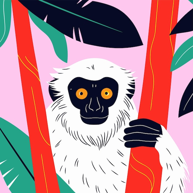 Monkey hand drawn cartoon character sticker icon concept isolated illustration