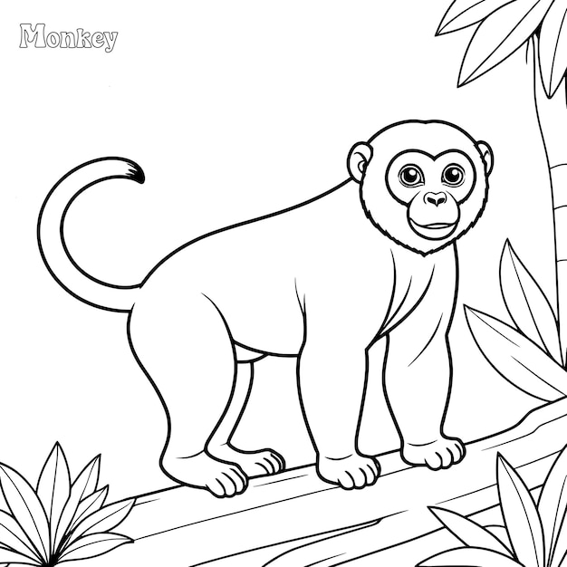 Vector monkey hand drawn coloring page and outline vector design