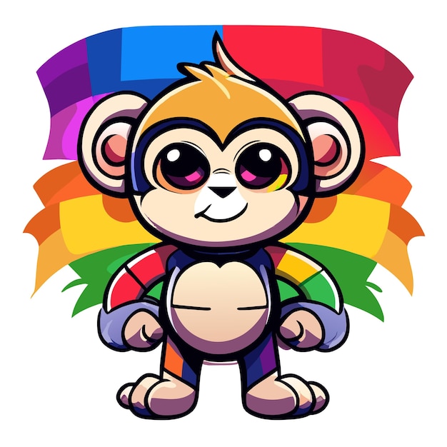 Monkey hand drawn flat stylish mascot cartoon character drawing sticker icon concept isolated