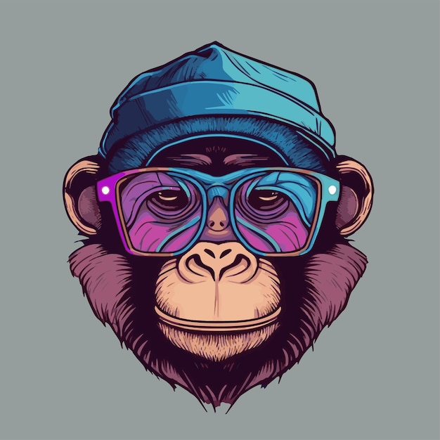 Monkey Head Face mascotte logo Illustratie Geek Chimpansee Icon Badge