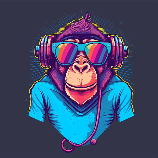 Monkey Head Face mascotte logo Illustratie Geek Chimpansee Icon Badge