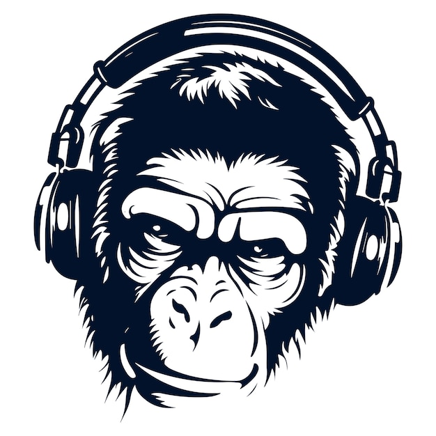 Monkey head in headphones on a white background