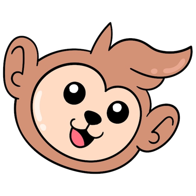 Monkey head laughing happily, vector illustration carton emoticon. doodle icon drawing