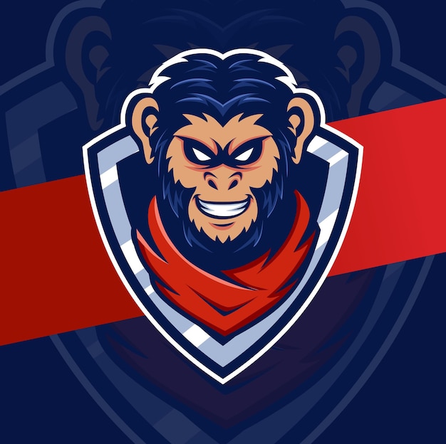 Carattere di design del logo esport mascotte testa di scimmia per logo di giochi e sport