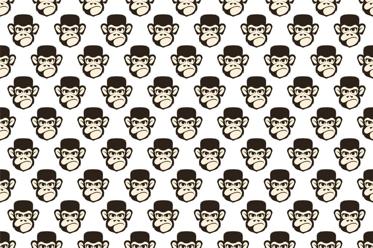 Vector monkey head seamless pattern background