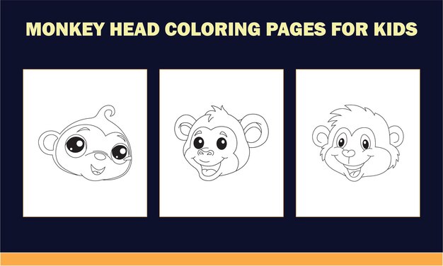 Monkey head set coloring book for kids antistress hand drawn zentangle monkey vector illustration