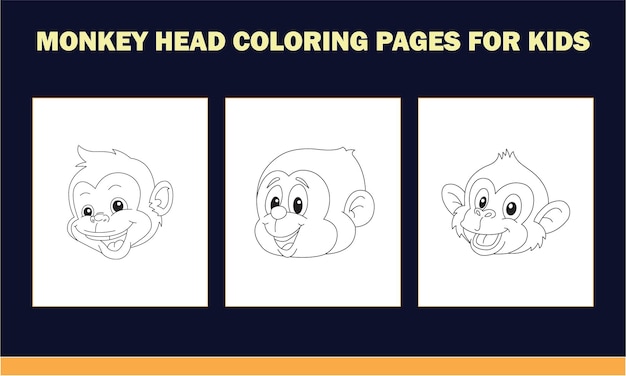 Monkey head set coloring book for kids antistress hand drawn zentangle monkey vector illustration