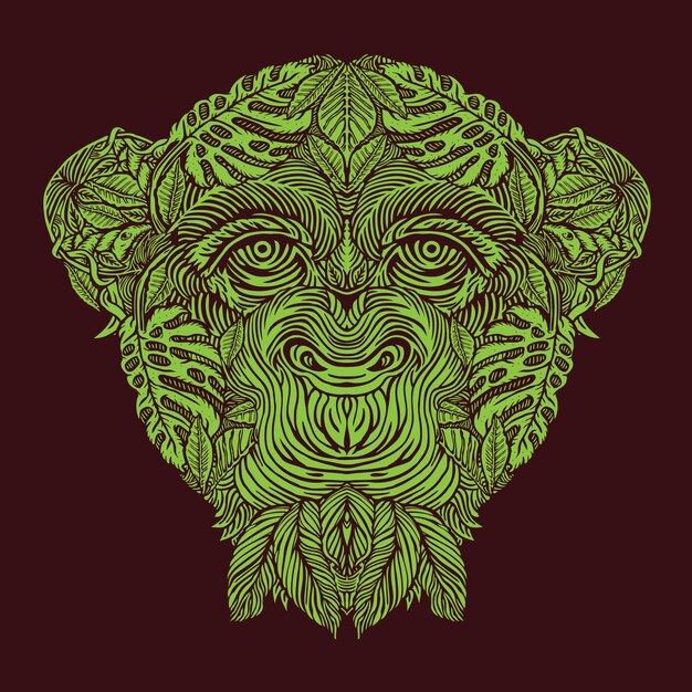 森のパターンを持つ猿の頭