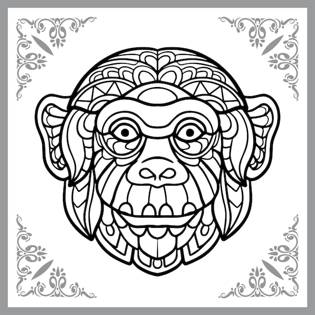 Monkey head zentangle arts isolated on white background