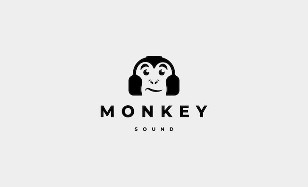 Monkey Headphone Logo Design Vector